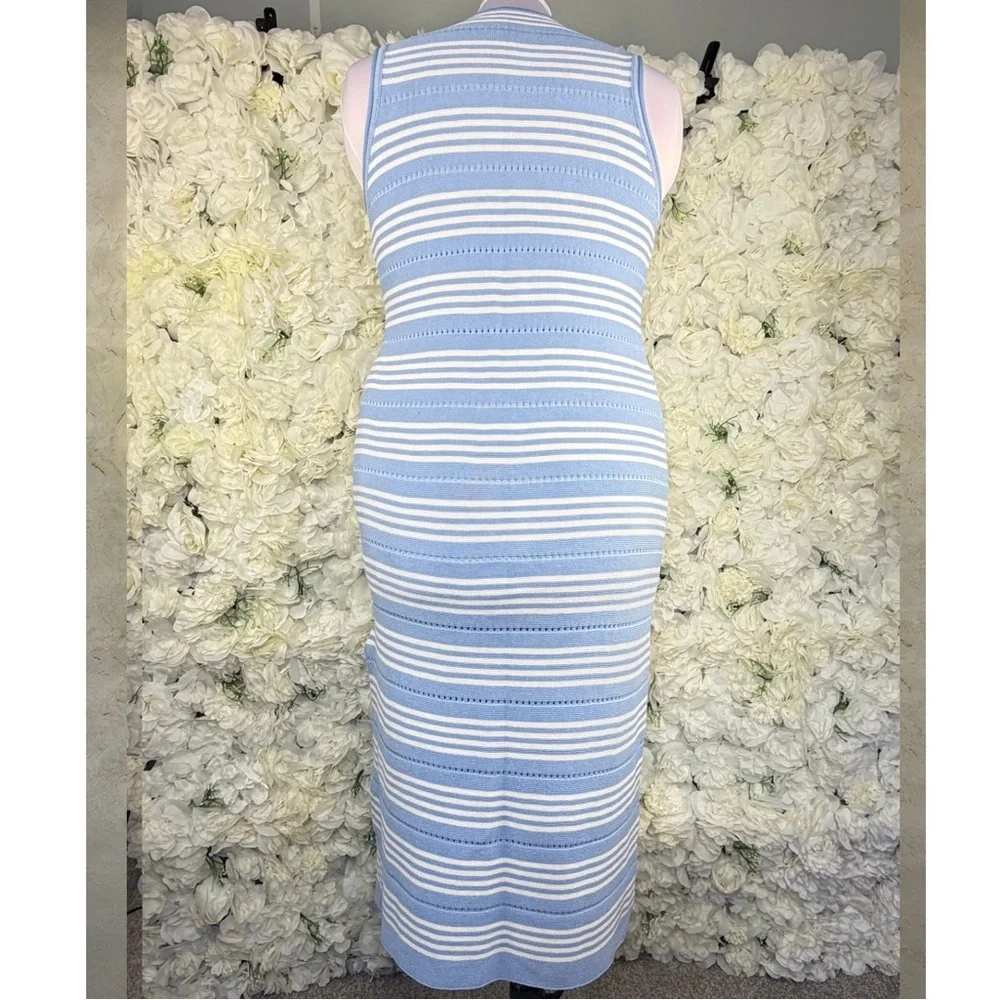 🌸 Light Blue & White Striped Knit Midi Dress | Size L 🌸 - Picture 4 of 11